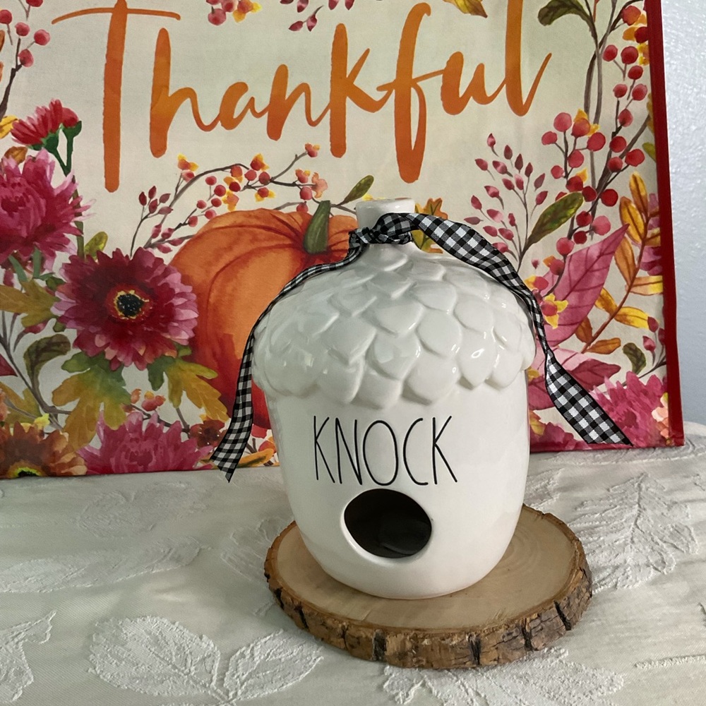 Rae Dunn knock acorn bird house